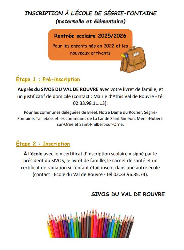 inscriptions scolaires segrie fontaine 2025